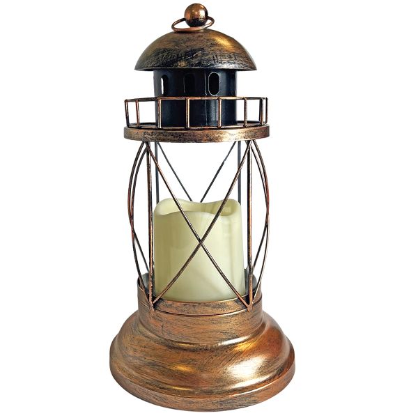 Laterne Leuchtturm Retro-Kupfer mit LED Kerzenlicht
