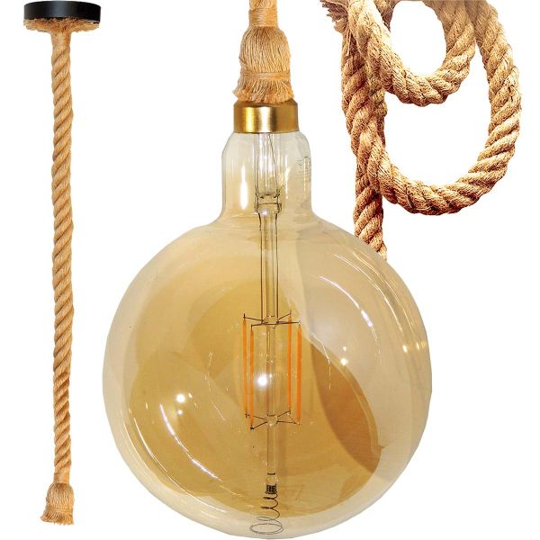 Hängeleuchte gedrehtes Seil mit XXL Globe LED 4W 2200K Gold
